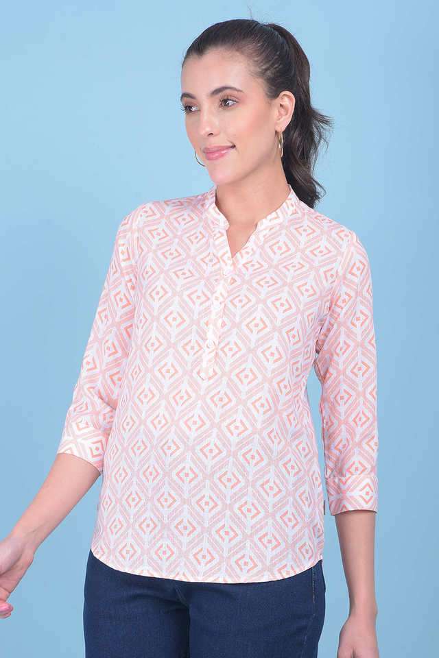 crimsoune club Geometric Print Viscose Collared Women Top-picture-17