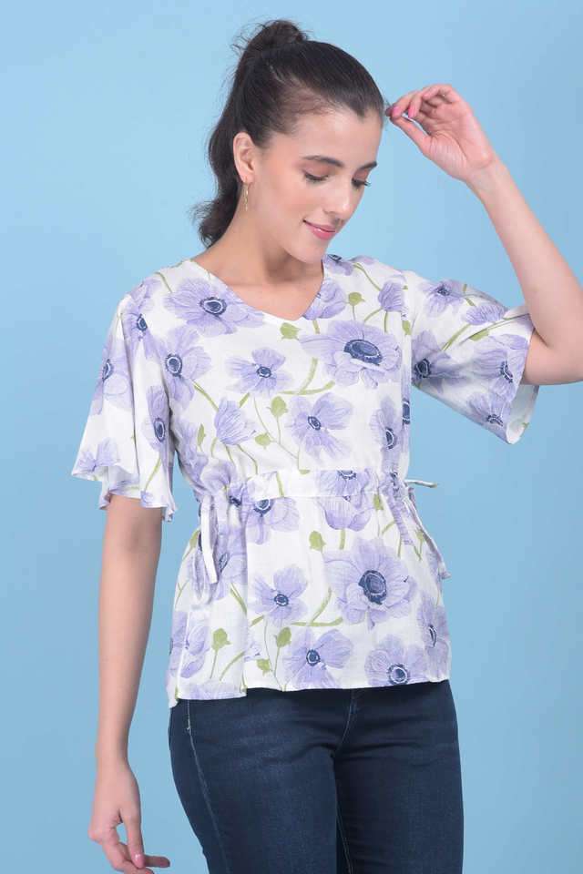 crimsoune club Floral Viscose V-Neck Women Top-picture-39