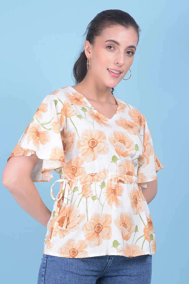 crimsoune club Floral Viscose V-Neck Women's Top-picture-37