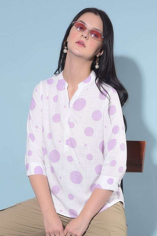 crimsoune club Polka Dots Viscose Collared Women's Top-picture-26