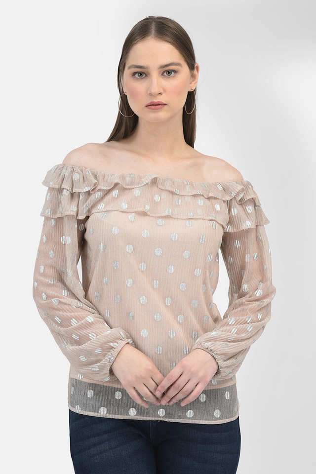 crimsoune club Polka Dots Polyester Off Shoulder Women Top-picture-30