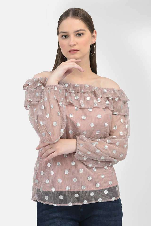 crimsoune club Polka Dots Polyester Off Shoulder Women Top-picture-31