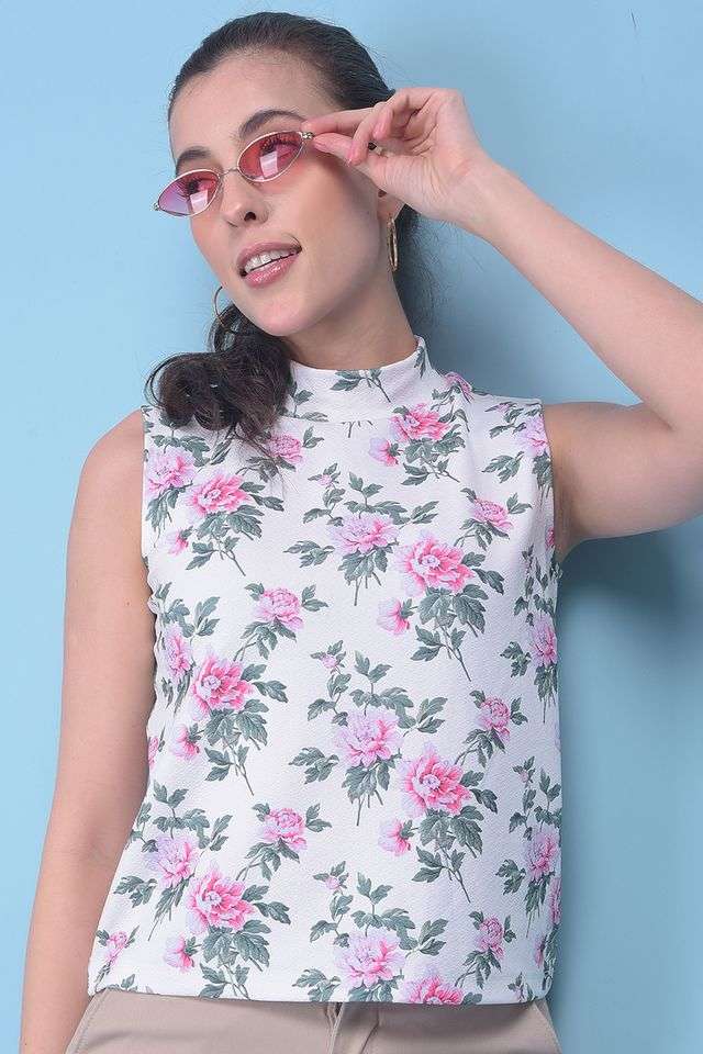 crimsoune club Floral Viscose High Neck Women's Top-picture-35