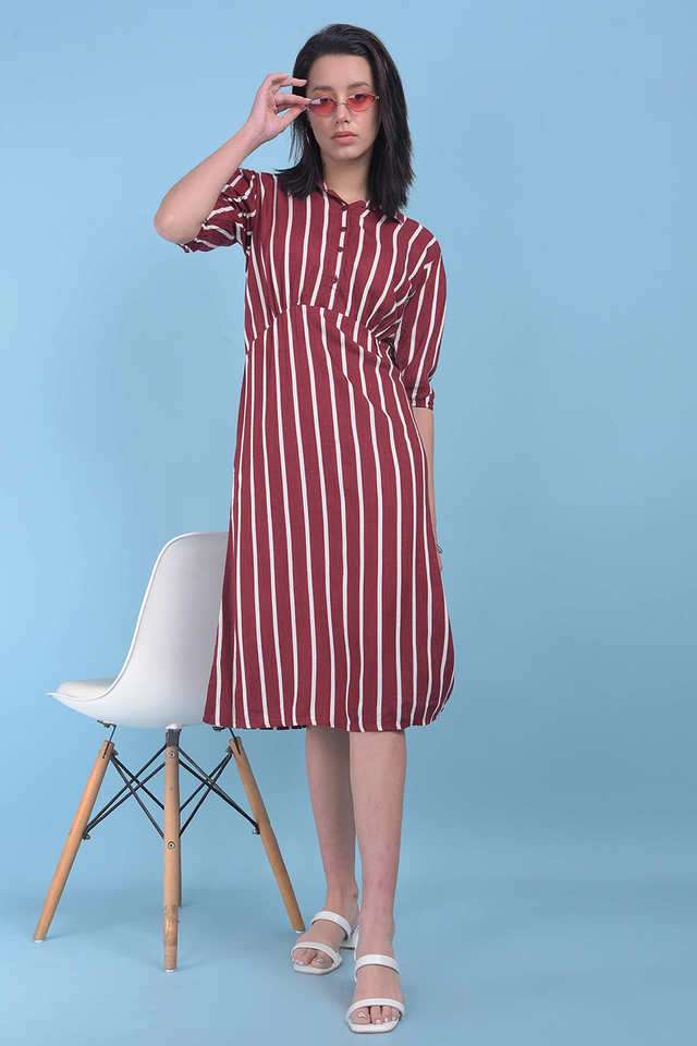 crimsoune club Stripes Collared Viscose Women Dress-picture-37