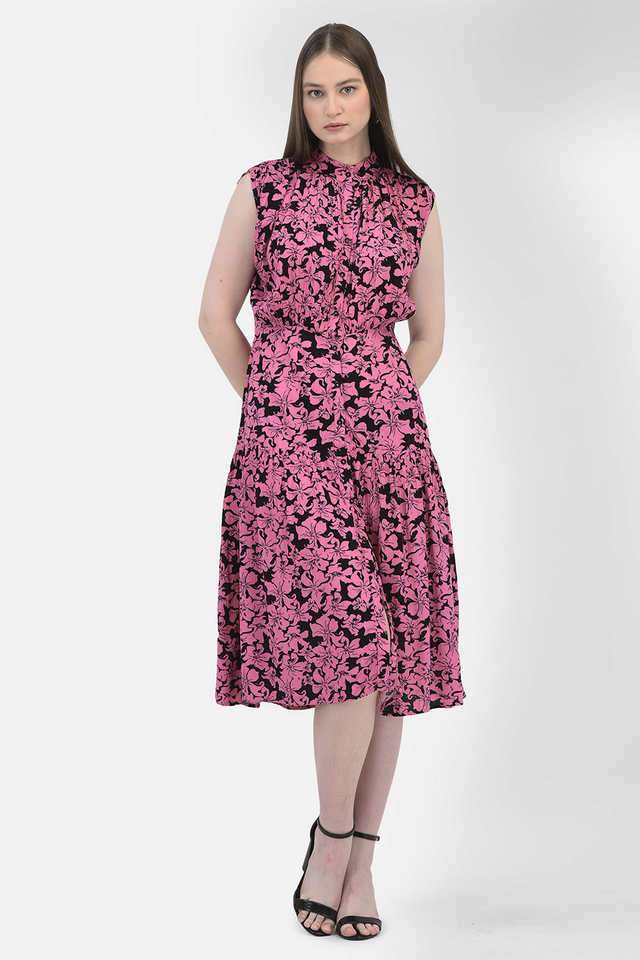 crimsoune club Floral Collared Viscose Women Dress-picture-18