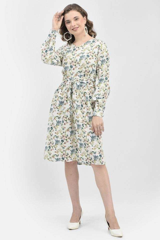 crimsoune club Floral V-Neck Blended Fabric Women Dress-picture-31