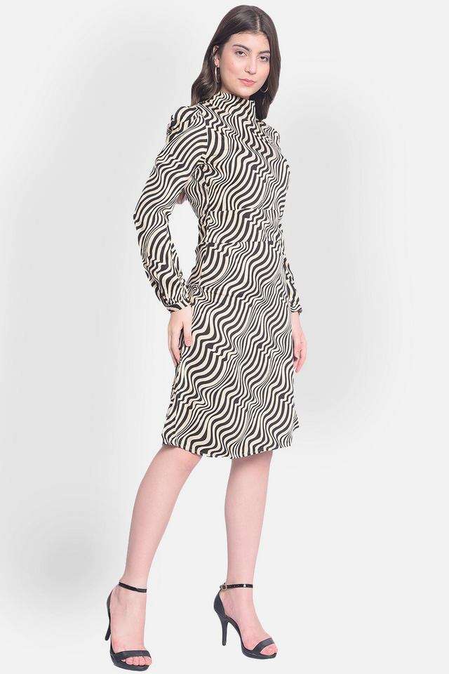 crimsoune club Geometric Print High Neck Viscose Women's Dress-picture-21