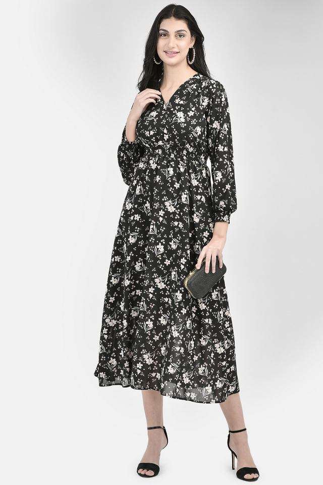 crimsoune club Floral V-Neck Polyester Women Dress-picture-21
