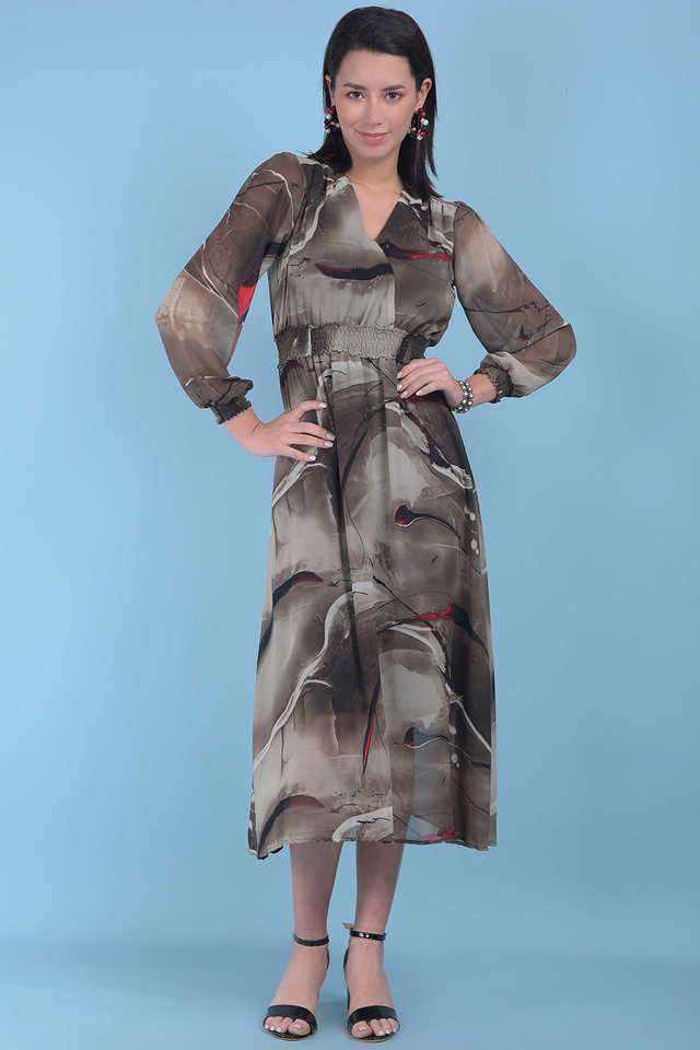 crimsoune club Abstract V-Neck Viscose Women Dress-picture-17