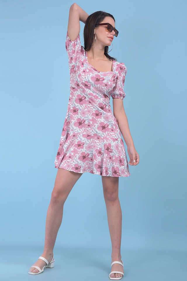 crimsoune club Floral Sweetheart Neck Viscose Women Dress-picture-40