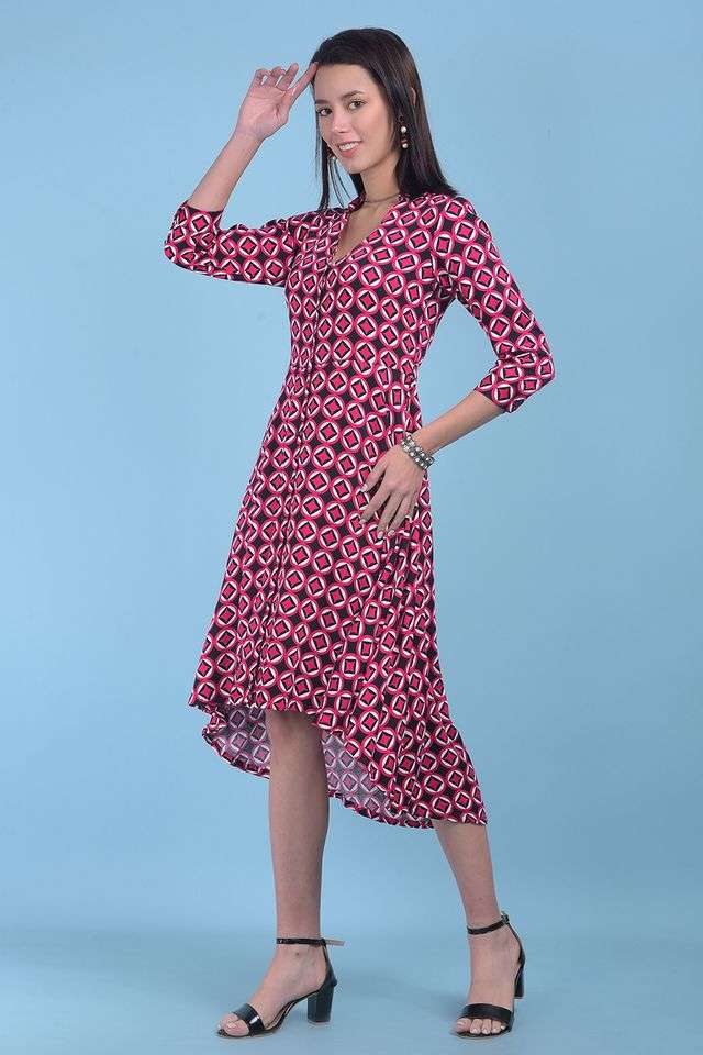 crimsoune club Geometric Print V-Neck Polyester Women Dress-picture-12