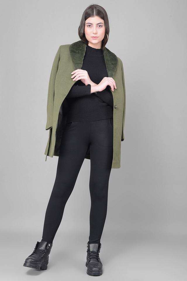 Solid Collared Polyester Women's Winter Wear Coat