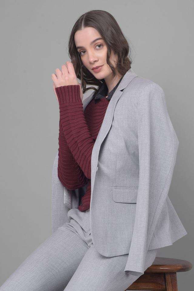 crimsoune club Solid Collared Blended Fabric Women's Casual Wear Blazer-picture-17