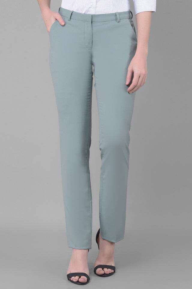 Solid Slim Fit Blended Fabric Women Formal Wear Trouser