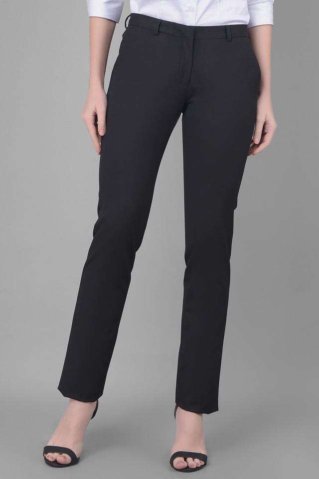 Solid Slim Fit Blended Fabric Women Formal Wear Trouser