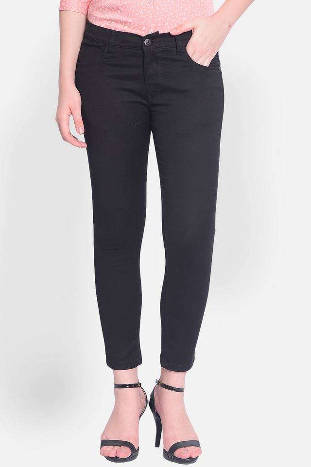 Solid Skinny Fit Blended Fabric Women Formal Wear Trouser