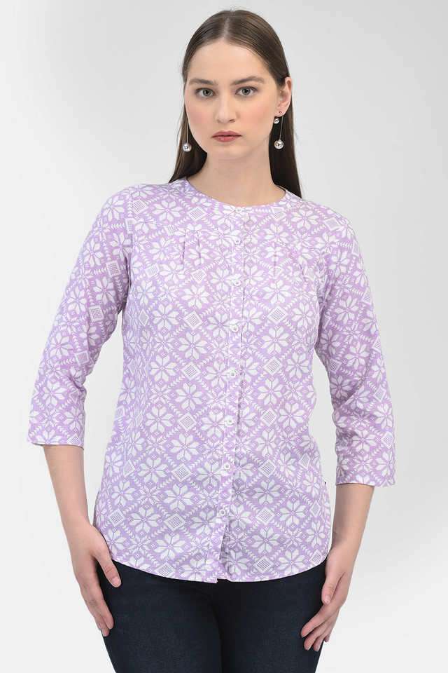 crimsoune club Floral Blended Fabric Collared Women Top-picture-11