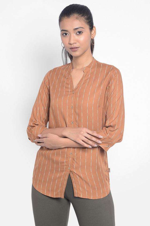 Stripes Collared Viscose Women Casual Wear Shirt-image-25