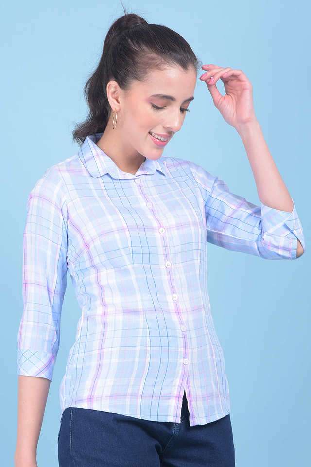 crimsoune club Checks Collared Viscose Women Casual Wear Shirt-picture-40