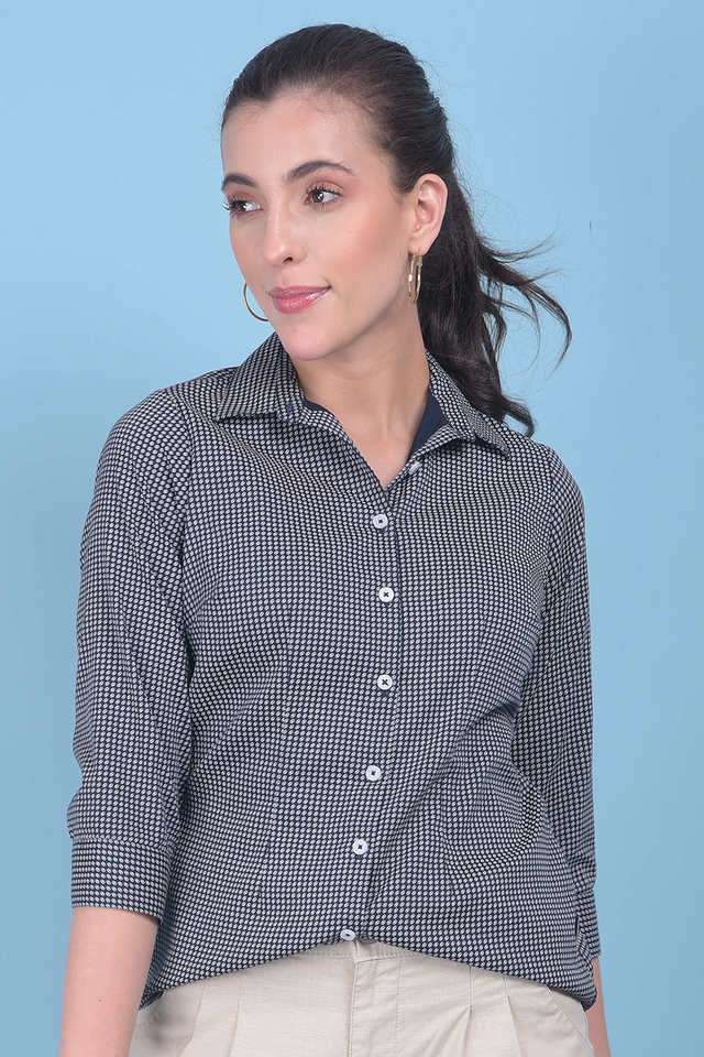 crimsoune club Geometric Print Collared Blended Fabric Women's Casual Wear Shirt-picture-21
