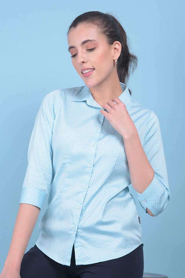 crimsoune club Geometric Print Collared Blended Fabric Women's Casual Wear Shirt-picture-35
