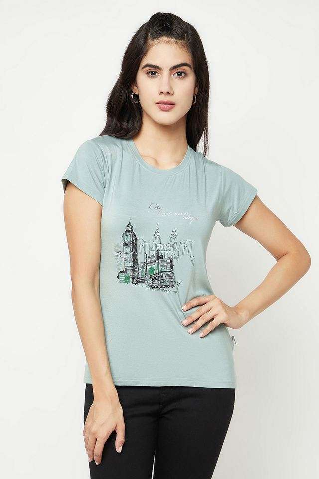 Graphic Print Cotton Round Neck Women T-Shirt