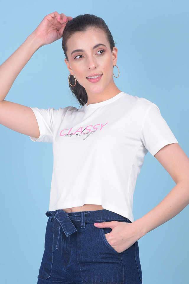 crimsoune club Typographic Blended Fabric Round Neck Women T-Shirt-picture-39