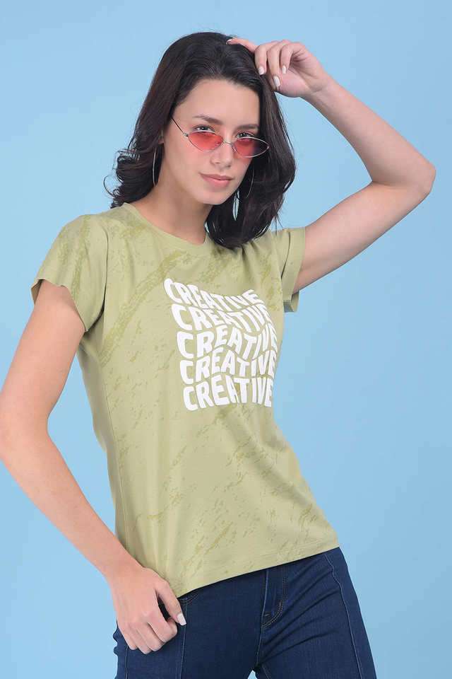 Typographic Cotton Round Neck Women T-Shirt