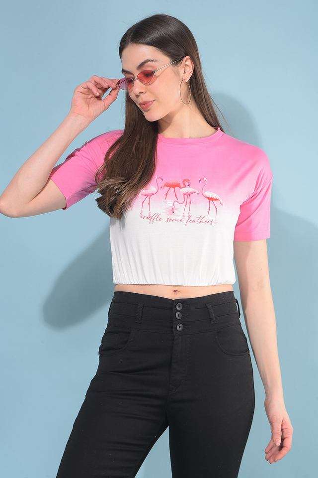 Ombre Cotton Round Neck Women T-Shirt