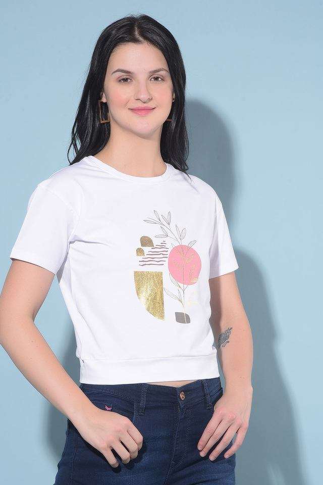 crimsoune club Graphic Print Blended Fabric Round Neck Women T-Shirt-picture-36