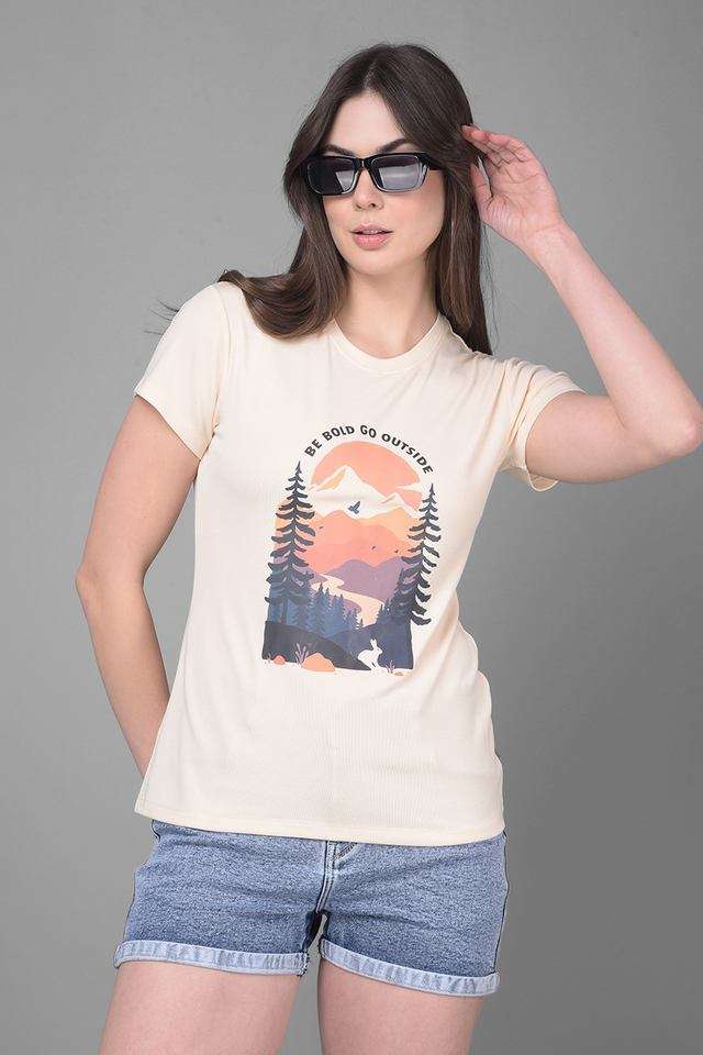 Graphic Print Cotton Round Neck Women T-Shirt