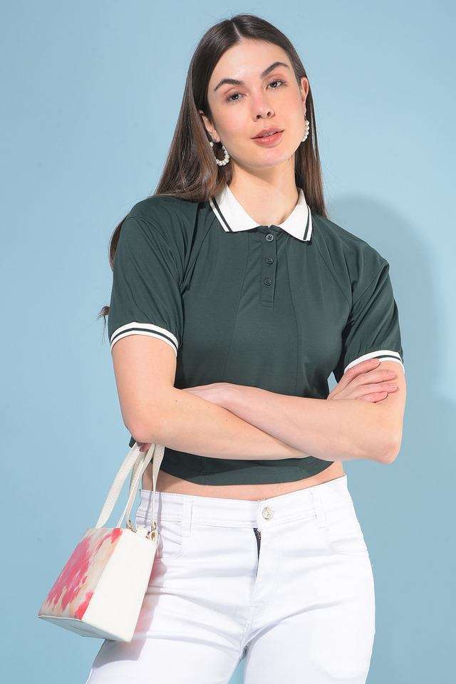 crimsoune club Solid Blended Fabric Collared Women T-Shirt-picture-31