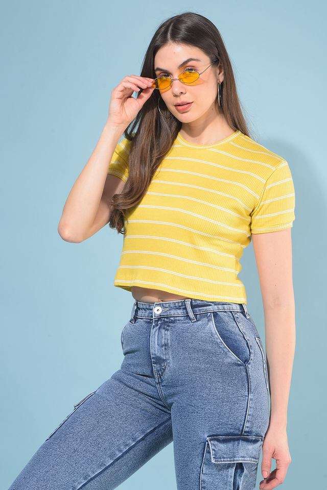 crimsoune club Stripes Blended Fabric Round Neck Women T-Shirt-picture-26