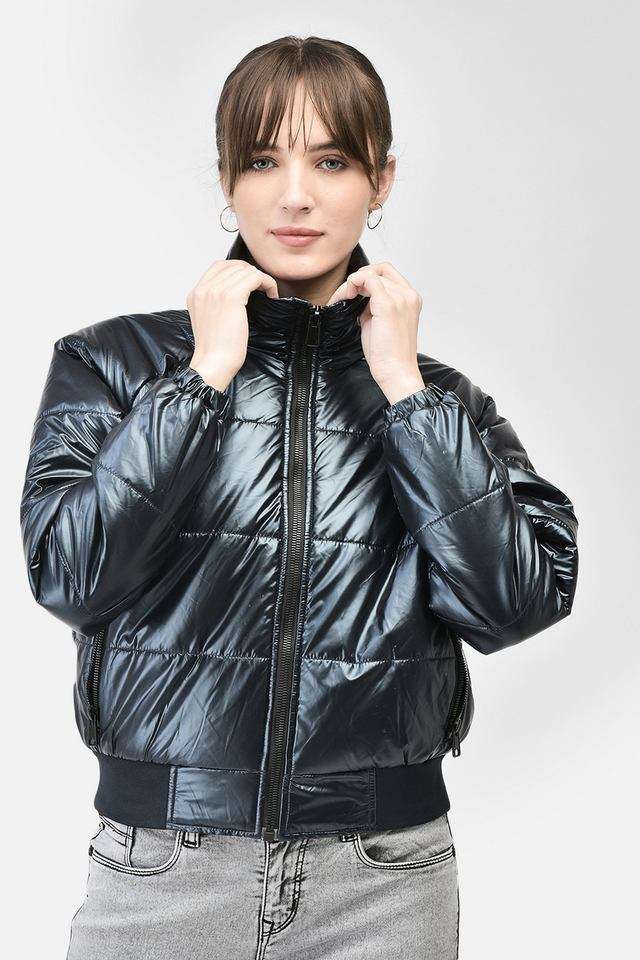 Solid High Neck Polyester Women's Winter Wear Jacket-image-22