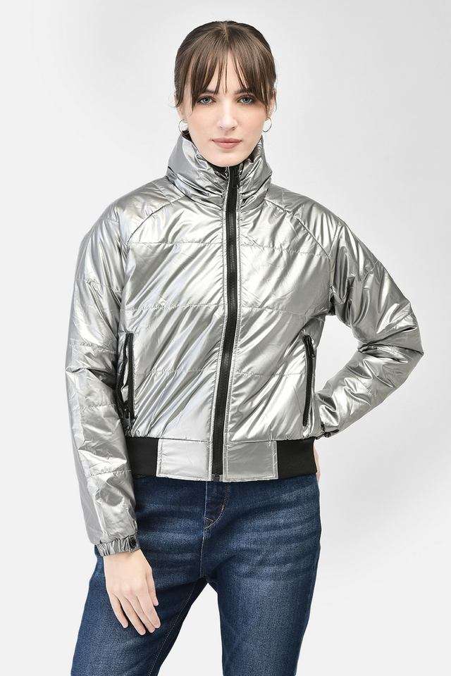 Solid High Neck Polyester Women's Winter Wear Jacket-image-23