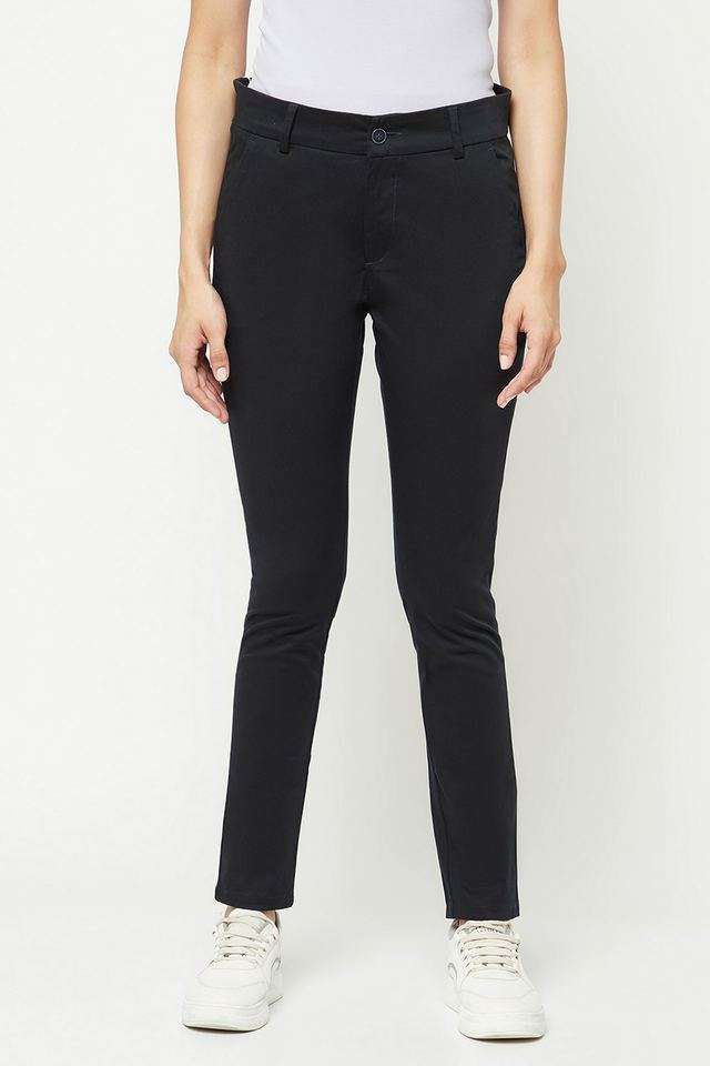 Solid Slim Fit Cotton Women Formal Wear Trouser