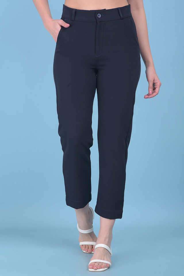 Solid Tapered Fit Blended Fabric Women Formal Wear Trouser