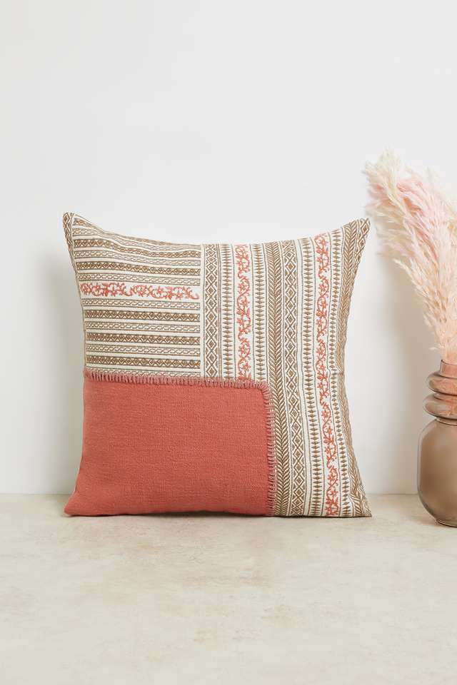 Kalamkari-Floral-Outline-Coral-40-x-40-cm