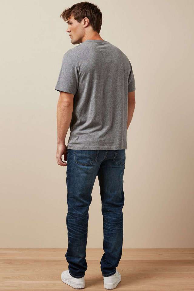 Light-Wash-Polyester-Cotton-Straight-Fit-Men-s-Jeans