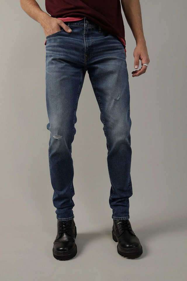 Light-Wash-Polyester-Cotton-Skinny-Fit-Men-s-Jeans