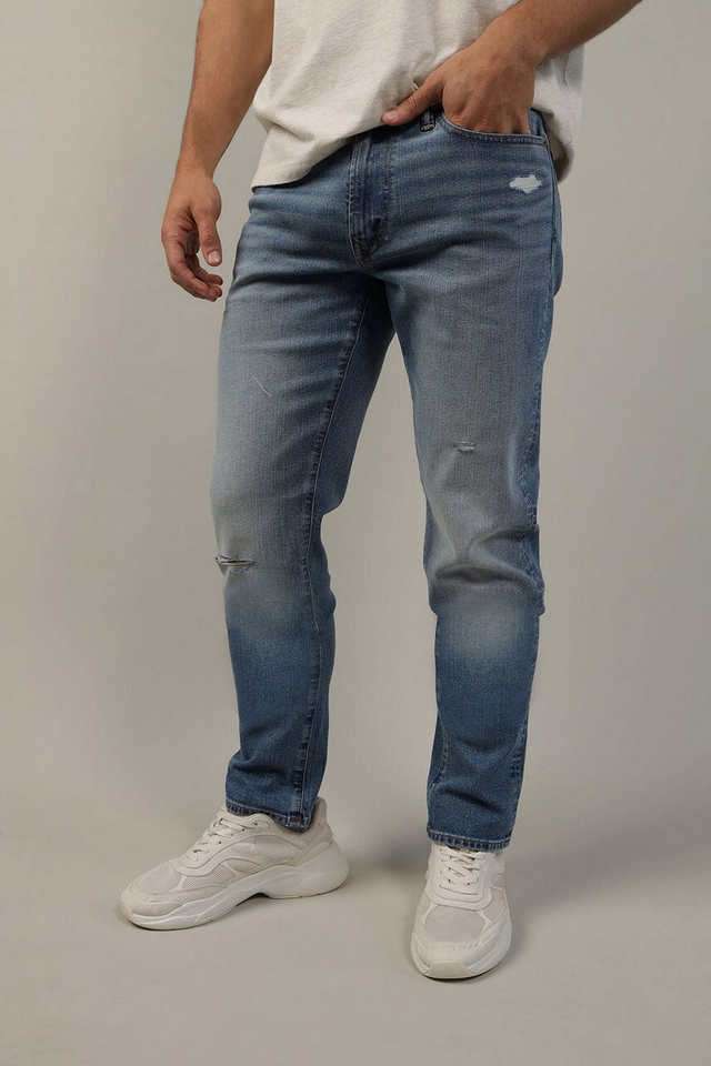 Light-Wash-Polyester-Slim-Fit-Men-s-Jeans