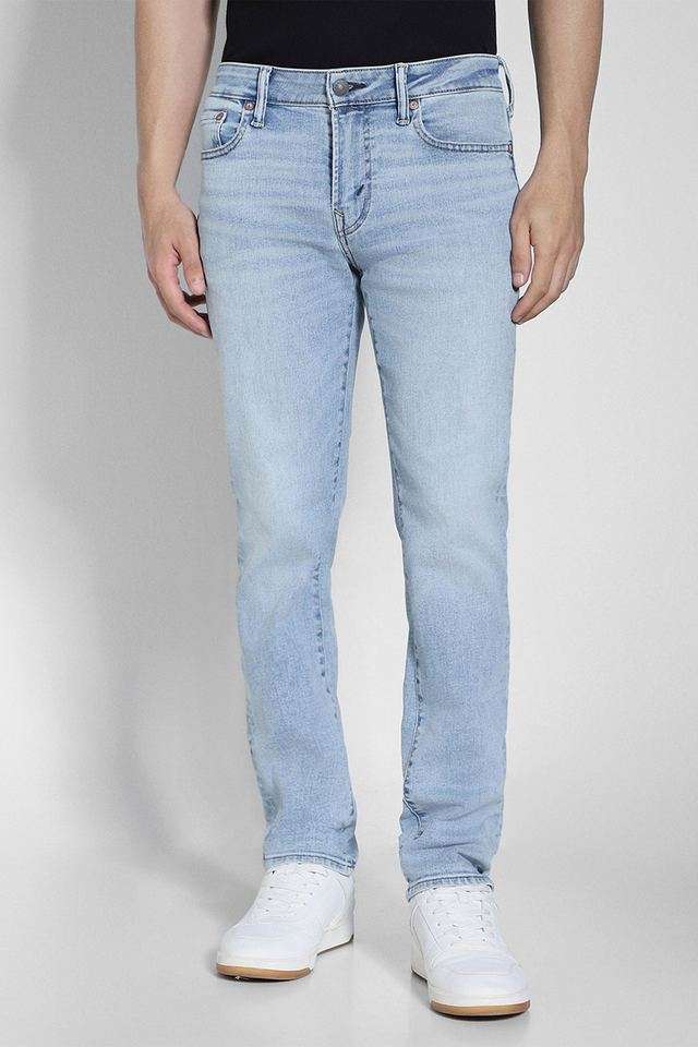 Light-Wash-Polyester-Straight-Fit-Men-s-Jeans