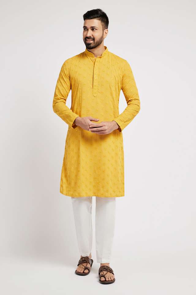 Embroidered-Blended-Fabric-Mandarin-Collar-Men-s-Casual-Wear-Kurta