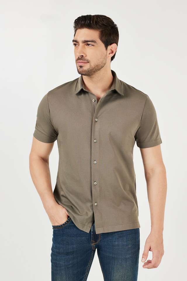 Solid-Polyester-Slim-Fit-Men-s-Casual-Shirt