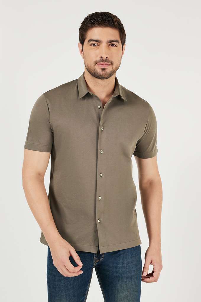Solid-Polyester-Slim-Fit-Men-s-Casual-Shirt