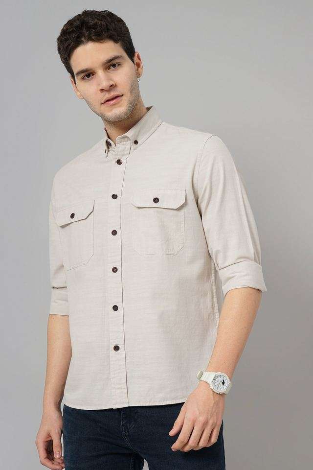 Solid-Cotton-Regular-Fit-Men-s-Casual-Shirt