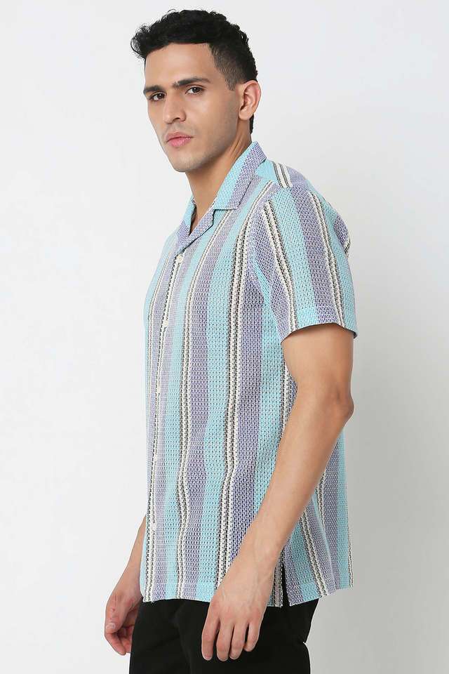Buy GAS blue Stripes Cotton Regular Fit Men's Casual Shirt