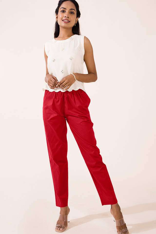 Solid-Cotton-Tapered-Fit-Women-s-Pants