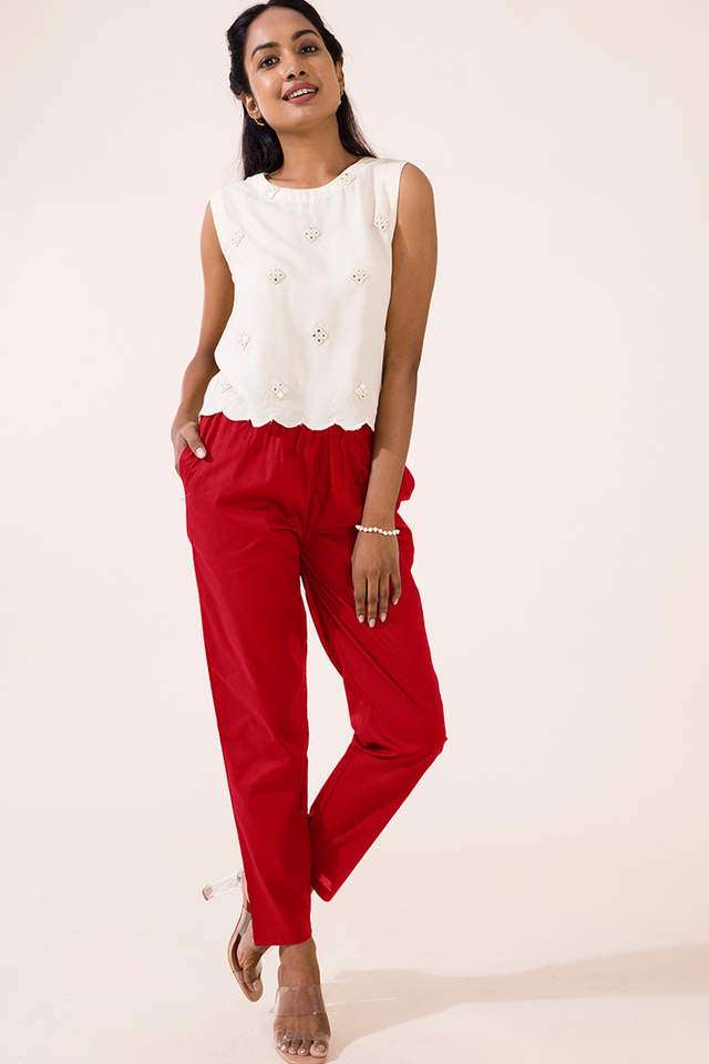 Solid-Cotton-Tapered-Fit-Women-s-Pants