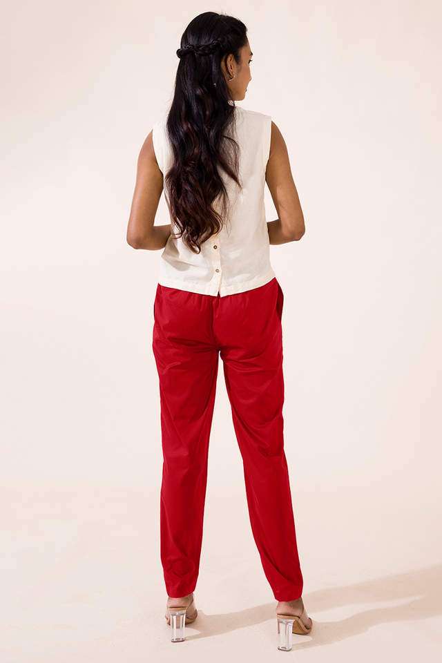 Solid-Cotton-Tapered-Fit-Women-s-Pants